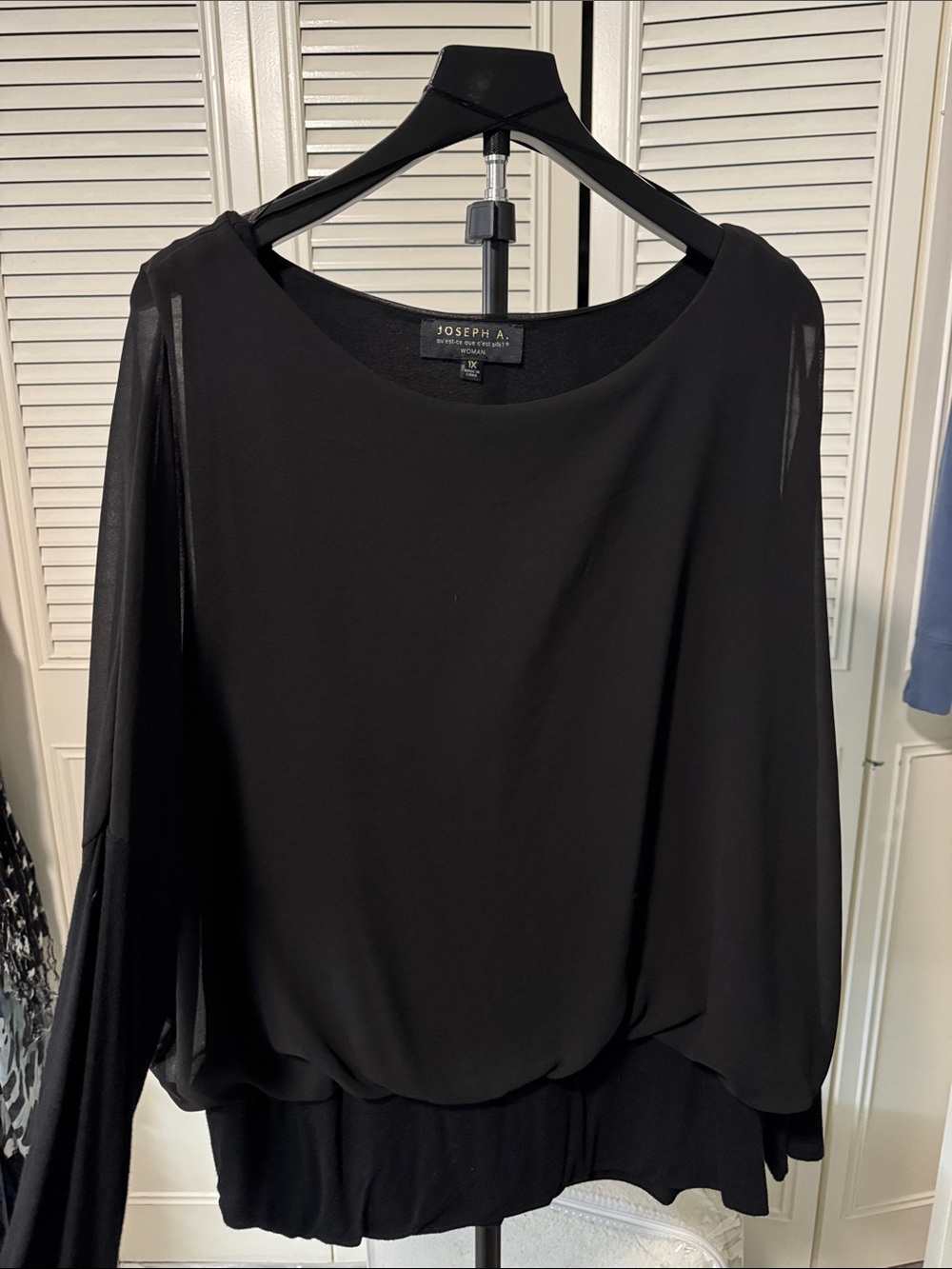 Joseph Black Sheer-Sleeve Blouson Blouse